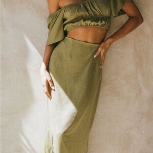 Olive Green Off-Shoulder Skirt Set